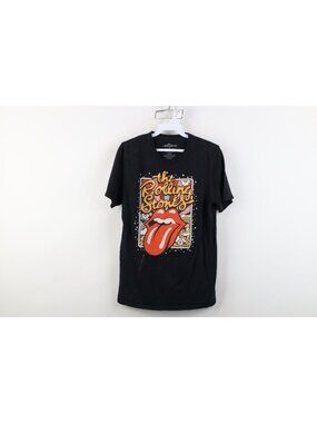 Retro Y2K Womens Small Distressed Tongue Flower The Rolling Stones Band T-Shirt